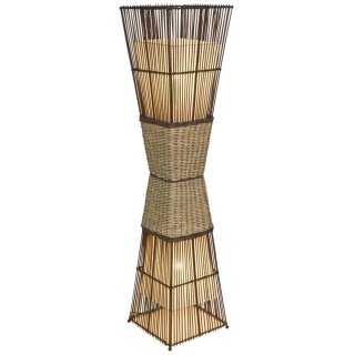 Standleuchte, 2 x E27 maximal 60W, Bambuskorbgeflecht braun, Stoffschirm beige - exclusive Leuchtmittel (*2021*)