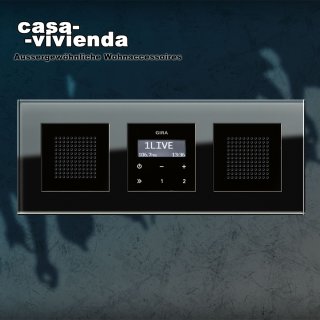 Unterputz-Radio RDS mit zwei Lautsprechern Bedienaufsatz in Schwarzglasoptik im 3-fach Glasrahmen KLEIN55® - GIRA® System 55 Schwarzglasoptik
