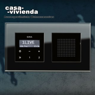 Unterputz-Radio RDS mit einem Lautsprecher Bedienaufsatz in Schwarzglasoptik im 2-fach Glasrahmen KLEIN55® - GIRA® System 55 Schwarzglasoptik