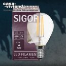 LED-Filamentlampe SIGOR dimmbar, E14/4,5W-2700K (ersetzt 40W) A++, 470 lm, klar (Tropfen-Form) L 80, Ø 45 mm - (1 Stück) ("2021")