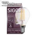 LED-Filamentlampe SIGOR dimmbar, E14/4,5W-2700K (ersetzt 40W) A++, 470 lm, klar (Tropfen-Form) L 80, Ø 45 mm - (1 Stück) ("2021")