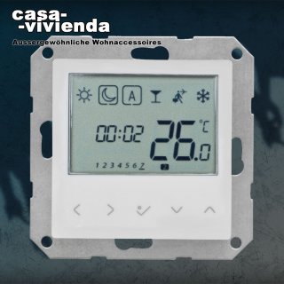 Kombi-Raumthermostat elektronisch 230V/0,5A mit LCD-Display - passend für BERKER® S1 (Zentralplatte 55 x 55 mm) - Polarweiß glänzend RAL9010 (*--*)