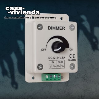 LED-Dimmer mit Poti, für Flexstreifen, Anschluss sekundär am Netzteil, 12-24V-DC, 8A, 96/198VA - Ledissimo