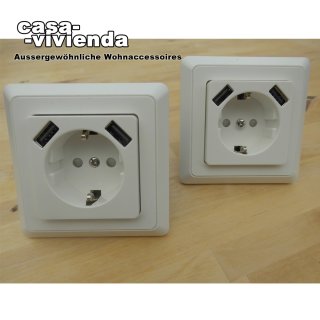 Steckdose, UNIVERSAL - 2 x USB A, mit Kinderschutz - Reinweiß glänzend RAL9010 - (2 Stück) (*54A*)
