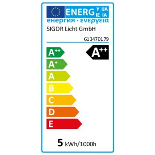 LED-Filamentlampe SIGOR dimmbar, E14/4,5W-2700K (ersetzt 40W) A++, 470 lm, matt (Tropfen-Form) L 80, Ø 45 mm - (5 Stück) ("2021")