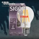 LED-Filamentlampe SIGOR dimmbar, E27/11W-2700K (ersetzt 100W) A++, 1521 lm, klar, AGL (Allgebrauchslampe) L 132, Ø 67 - (5 Stück) ("2021BILD") >