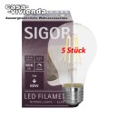 LED-Filamentlampe SIGOR dimmbar, E27/7W-2700K (ersetzt 60W) A+, 806 lm, klar, AGL (Allgebrauchslampe) L 103, Ø 60 - (5 Stück) ("2021BILD") >