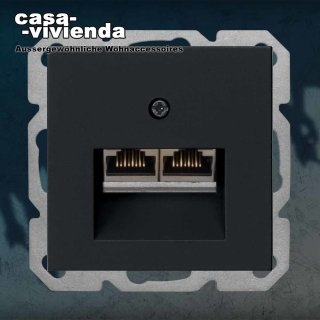 CAT6 Netzwerk-Anschluß-Dose 2x8RJ45 2-fach mit Schraubklemmen - passend für Schalterprogramm GIRA® System55 Schwarz matt 005 (*40C*) ("2023")