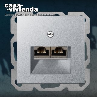 CAT6 Netzwerk-Anschluß-Dose 2x8RJ45 2-fach mit Schraubklemmen - passend für Schalterprogramm GIRA® System55 ALU Silber lackiert 026 (*40C*) ("2023")