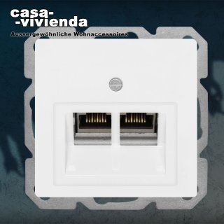 Telefon und CAT6-Netzwerkdose 2x8RJ45, mit Schraubklemmen - KLEIN K55® BBwhite® passend zu BUSCH-JAEGER Busch-balance® SI Reinweiß / Alpinweiß RAL9010 (*40C+..*) ("2023")