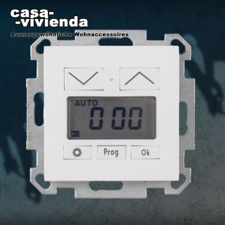Kombi-Rollladenzeitschaltuhr / UP-Jalousiecontroler, 230VAC, Wochenprogramm LCD Display, KLEIN K55®BB passend zu allen Schalterprogrammen im Systemmaß 55x55 mm UNIVERSAL - Alpinweiß / Reinweiß RAL9010 (*2023*)