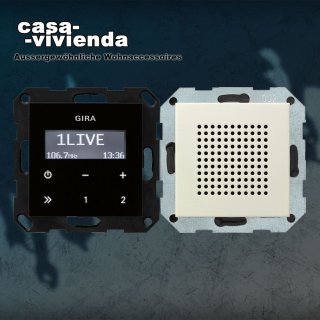 Unterputz-Radio RDS mit einem Lautsprecher Bedienaufsatz in Schwarzglasoptik - GIRA® System 55 - Cremeweiß glänzend (01)