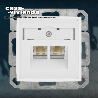CAT6 Kombi-Anschlussdose, AMJ45-8/8, Zentralplatte K55® 55 x 55 mm, Class D/E, ISO IEC11801,1000 MHz., Anschluß oben, unten, rechts, links - Reinweiß RAL9010